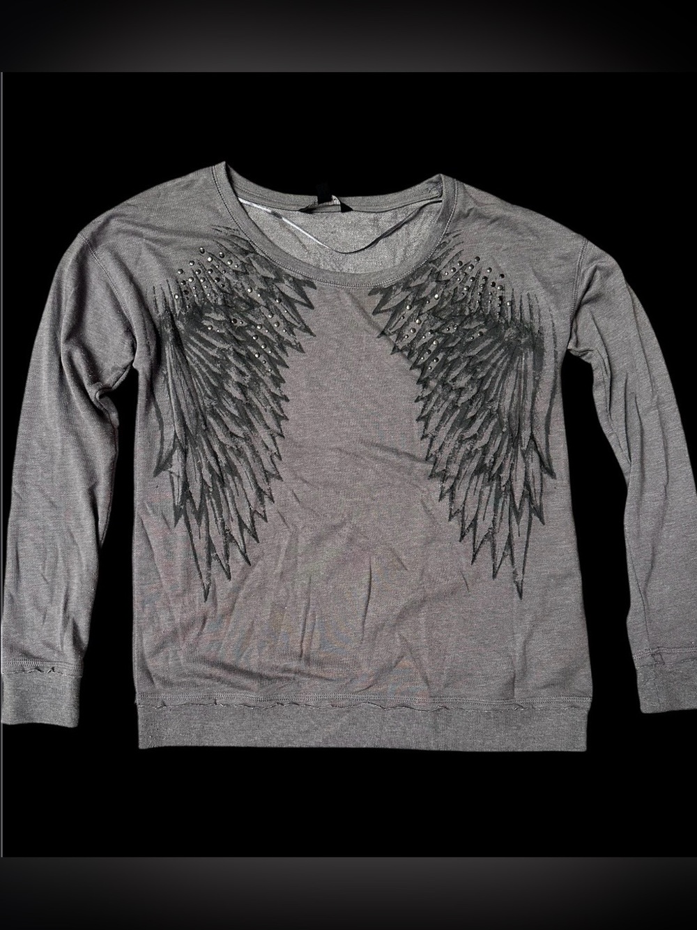 Rock & Republic Grey Long Sleeve Crew Neck Angel Wing Sweater size M